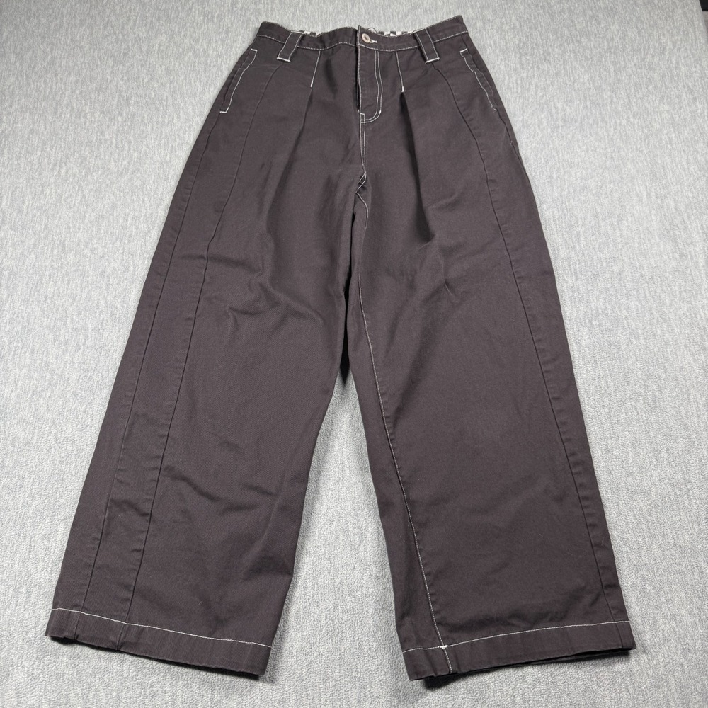Vans Pants Womens M Charcoal Gray Wide Leg Contrast Stitch Checkered Waist Skate